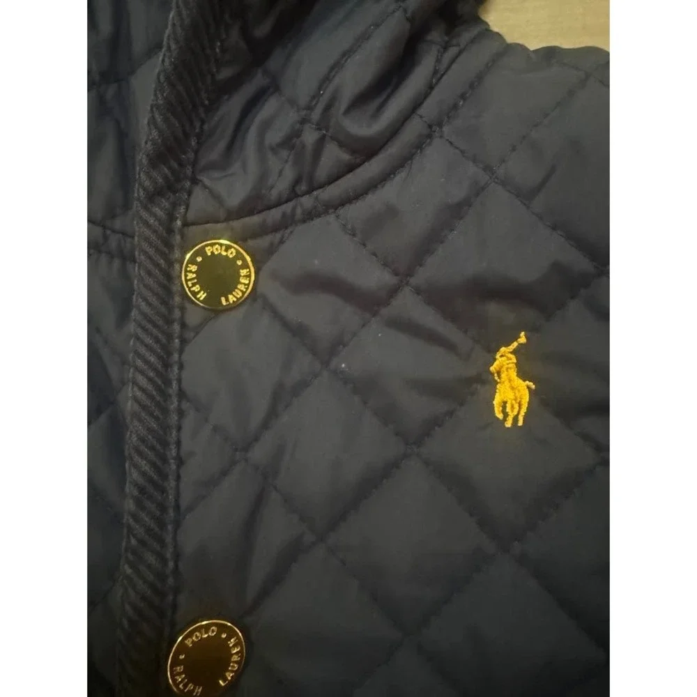Ralph Lauren‎ Quilted Navy Blue Baby Snowsuit Pram Suit 3M Hooded Gold Buttons